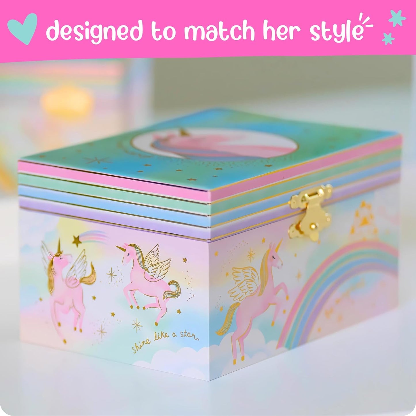 Musical Girls Jewellery Box, Unicorn Gifts for Girls, Unicorn Toys for 4-6, 15.2 x 11.8 x 8.9 cm
