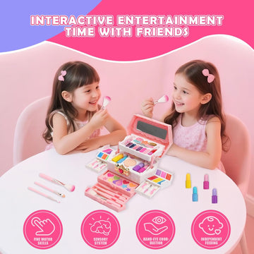 iFunLong Kids Makeup Sets for Girls, Washable and Safe Make Up Set Girls Toys, Childrens Princess Play Games Toys Presents, Princess Christmas Birthday for Age 3-12 Year Old Girl