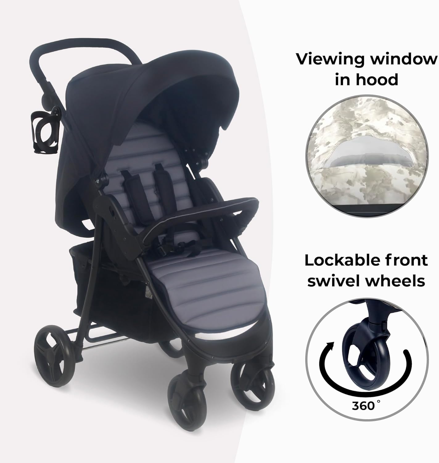 My Babiie MB30 Pushchair – from Birth to 4 Years (22kg), Easy Compact Fold, Large Shopping Basket, Adjustable Handle, Stroller Includes Cup Holder, Rain Cover – Black & Grey