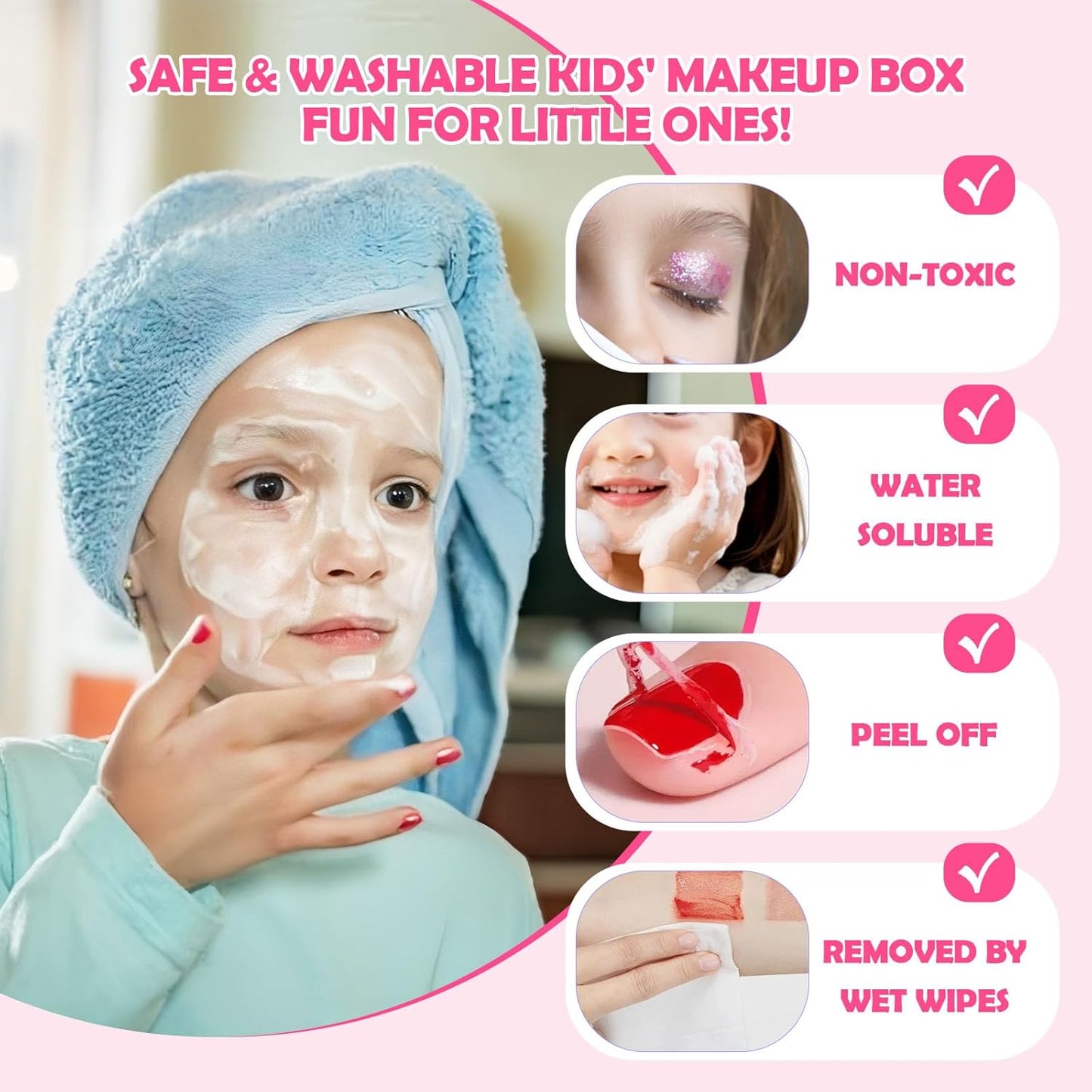 iFunLong Kids Makeup Sets for Girls, Washable and Safe Make Up Set Girls Toys, Childrens Princess Play Games Toys Presents, Princess Christmas Birthday for Age 3-12 Year Old Girl