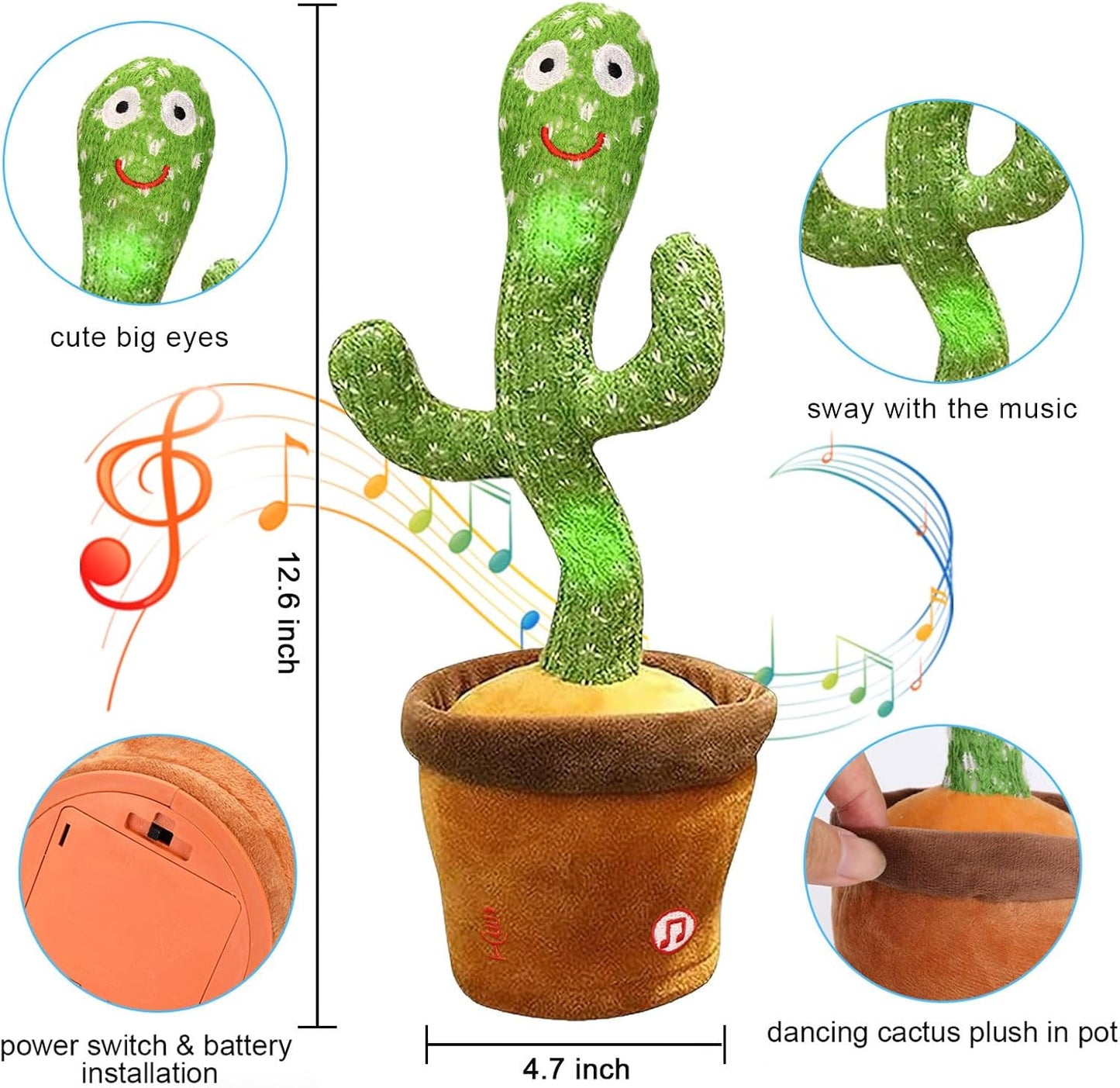 seOSTO Dancing Cactus Toy Repeat What You Say, Talking Cactus Toy Singing Cactus Mimic Toy Baby Toys for Year Old Boys Girls Kids Gifts, Baby Encourage Speech Toys