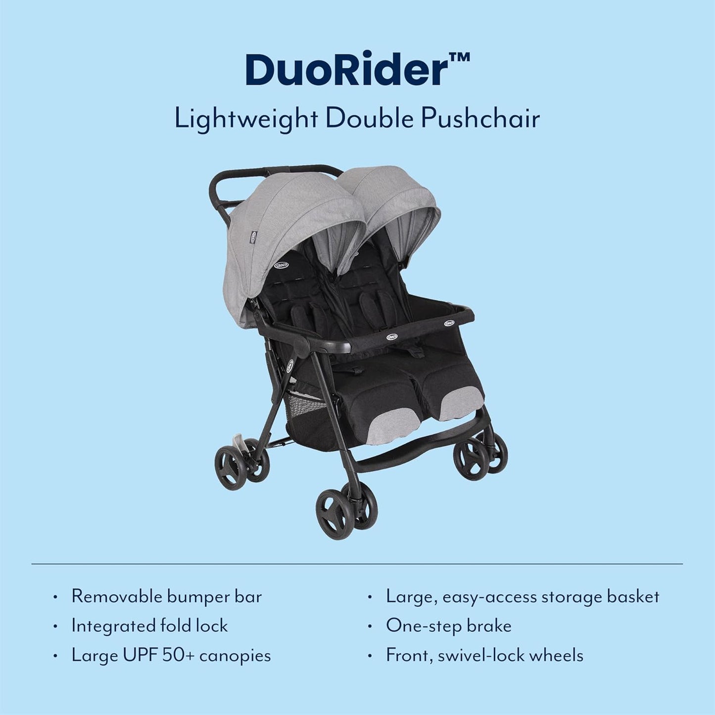 Graco DuoRider Lightweight Double Pushchair, Suitable from Birth to Approx. 3 Years, Steeple Gray Fashion