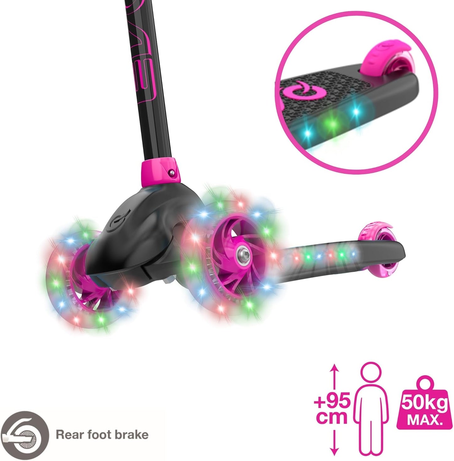EVO Eclipse Light-Up 3-Wheeled Kids Push Scooter | Adjustable Handle Height For Boys & Girls Aged 3-12