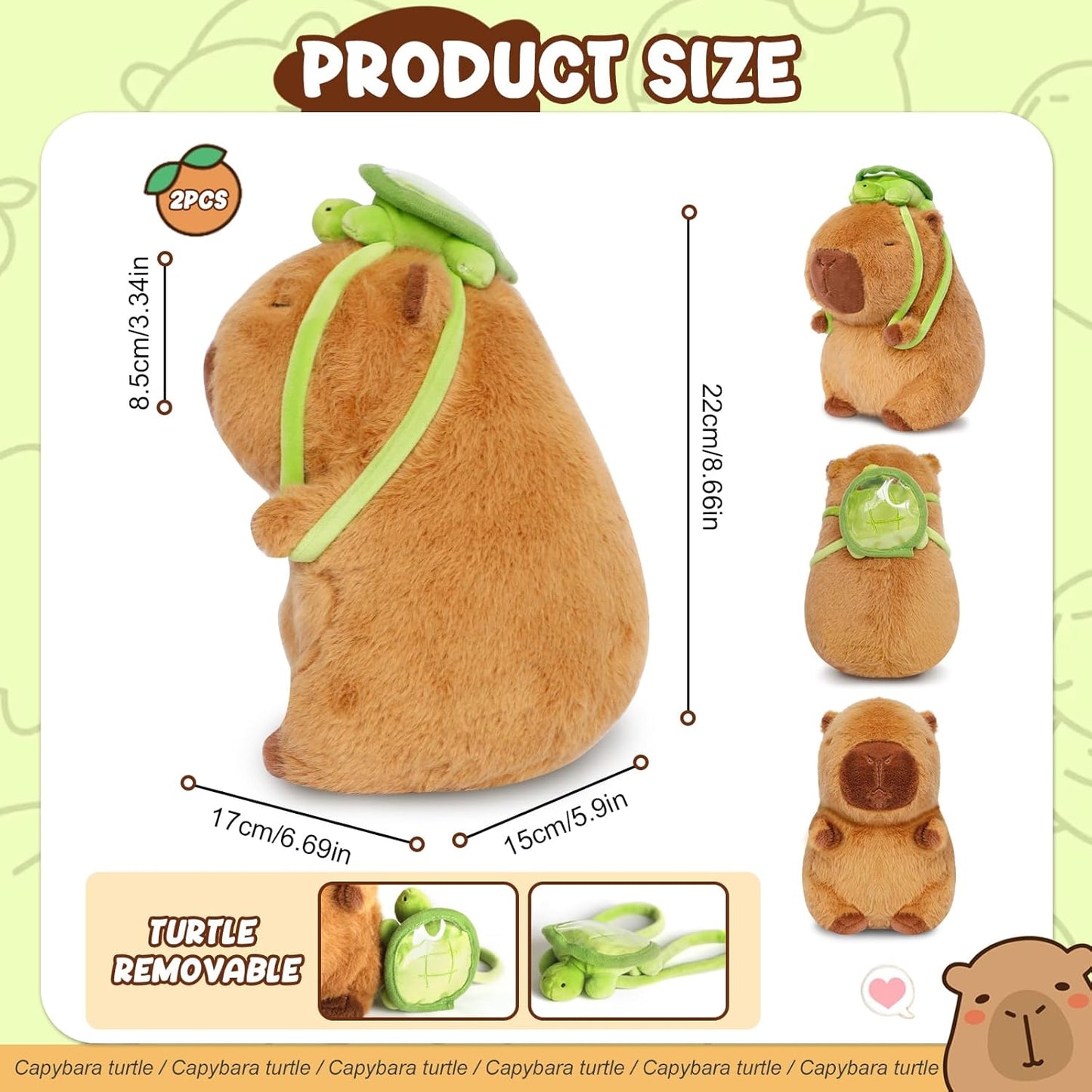 Poptrend Capybara Plush Toy, Cartoon Stuffed Animal With Turtle Pillow - Cute Brown Guinea Pig Doll - Birthday Gift for Adults and Kids