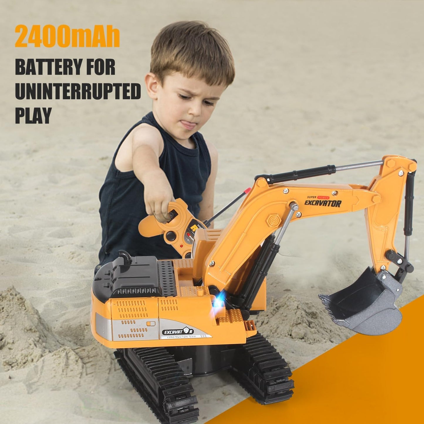 Jiakora Remote Control Excavator Toys for Boys, RC Excavator Toy for Boys 6 7 8 9+Year Old Kids Christmas Birthday Gift，RC Digger Truck Construction Vehicles with Metal Shovel & Light