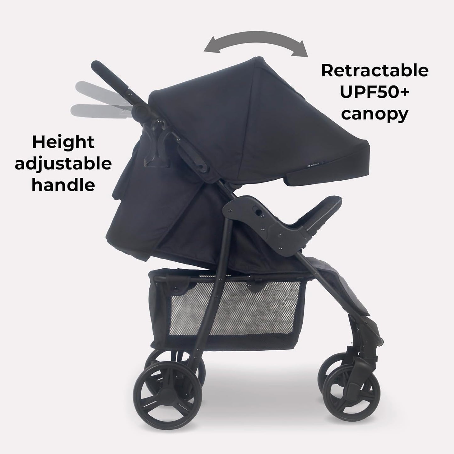 My Babiie MB30 Pushchair – from Birth to 4 Years (22kg), Easy Compact Fold, Large Shopping Basket, Adjustable Handle, Stroller Includes Cup Holder, Rain Cover – Black & Grey