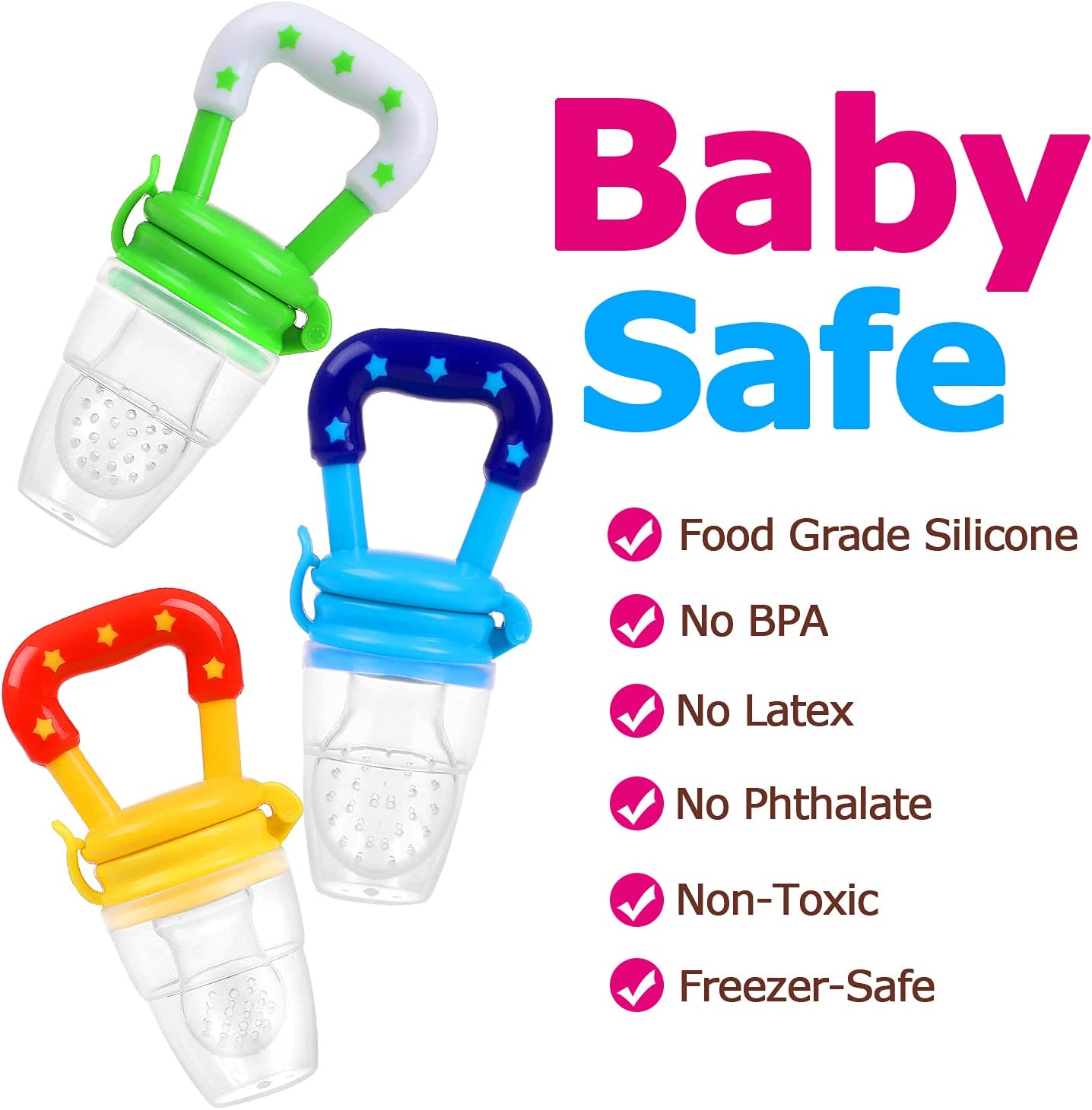 Baby Fruit Feeder JUYOO Weaning Dummies Set Include 3 Pcs Food Feeder Pacifiers with Pacifier Clips Teething Dummy for Babies Infant Toddlers