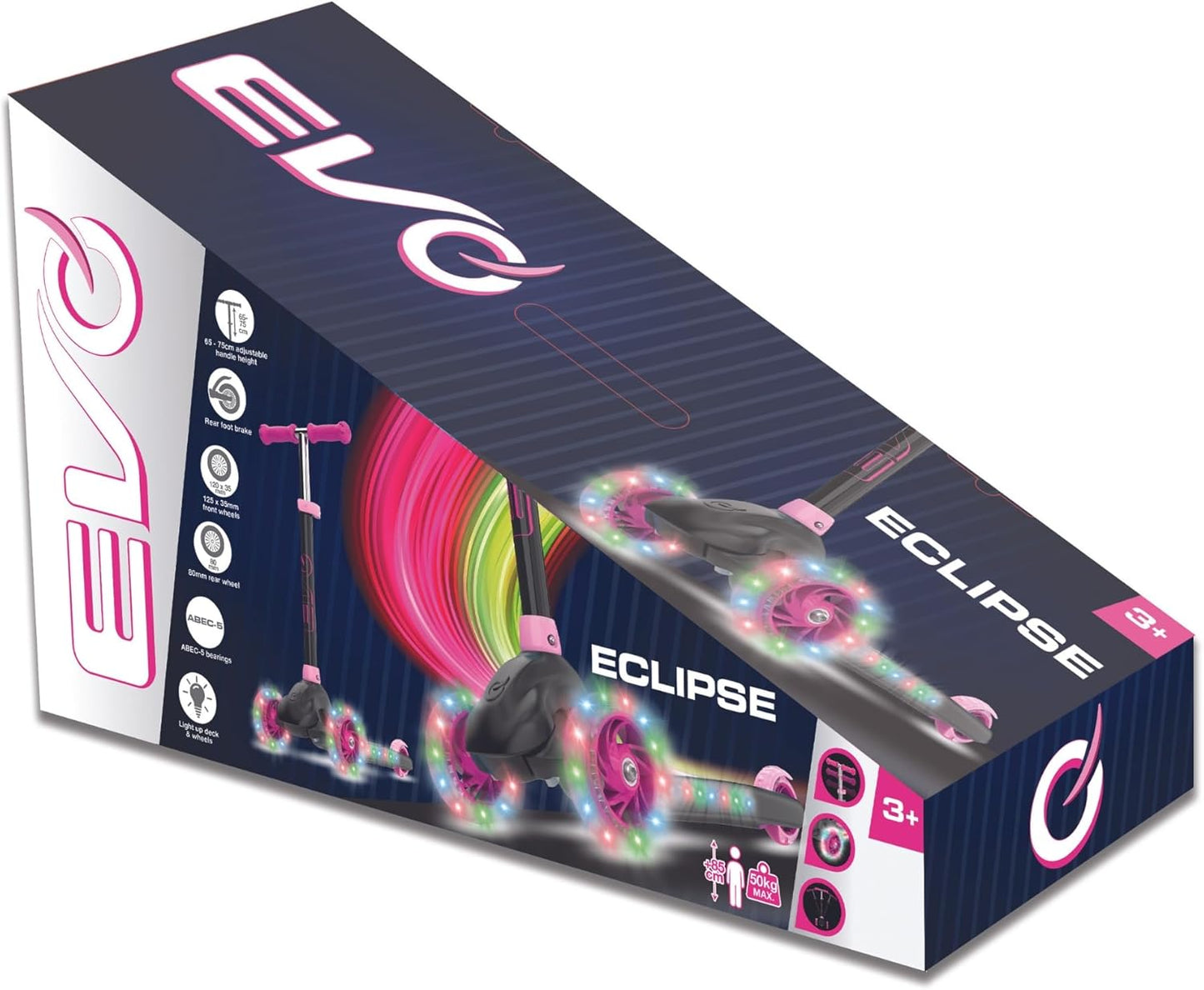 EVO Eclipse Light-Up 3-Wheeled Kids Push Scooter | Adjustable Handle Height For Boys & Girls Aged 3-12