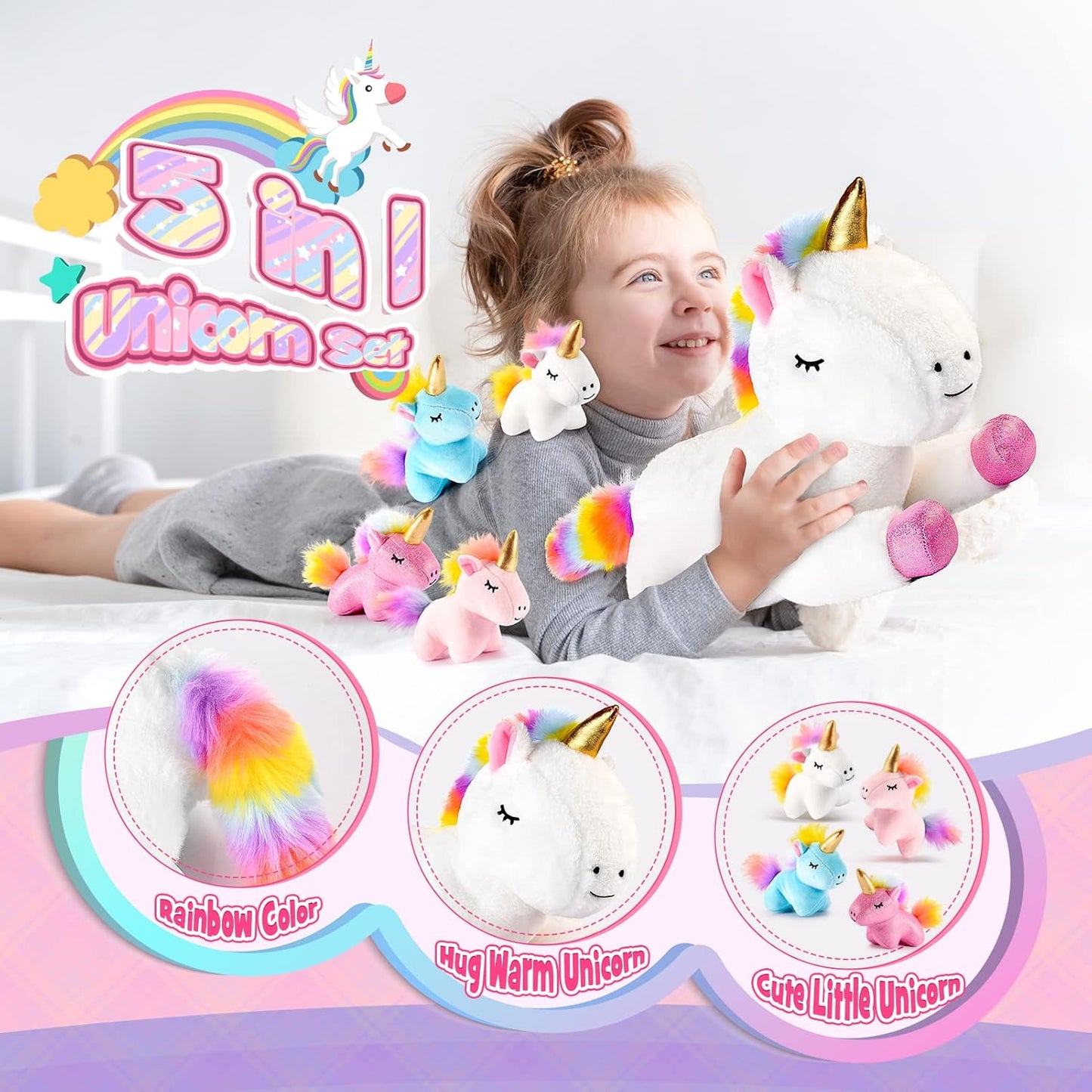 EUTOYZ Unicorn Stuffed Animals - Soft Toys for Girls, 3-12 Years Old Birthday Gifts