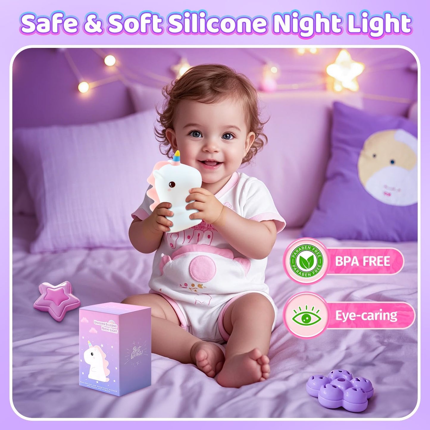Unicorn Gifts for Girls, 16 Colours+Remote Control+Silicone+Dimmable+12H Use Kids Night Light Kids, Baby Night Light Newborn Bedroom Lamp,Unicorn Toys for Girls Bedroom Accessories Princess Toys