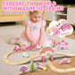 Lehoo Castle Unicorn Gifts for Girls, Wooden Train Set Kids Toys for 3 4 5 6 Year Old, Train Track Girls Unicorn Toys for Toddler Age 3-6