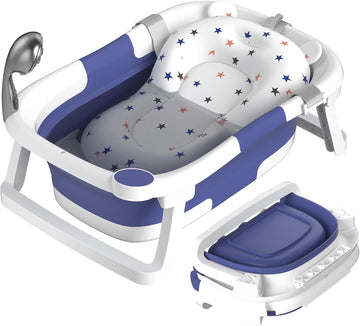 Rabb 1st Baby Bath Tub Foldable,Portable Bath Newborn to Toddler with Non-Slip Mat,Drain Hole,No Thermometer,Grey