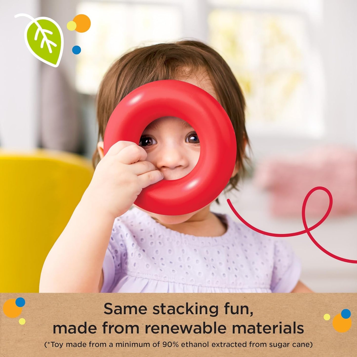 Fisher-Price Rock-a-Stack Baby Toy, Classic Roly-Poly Ring Stacking Toy for Infants and Toddlers, Made From Plant-Based Materials, HPY92