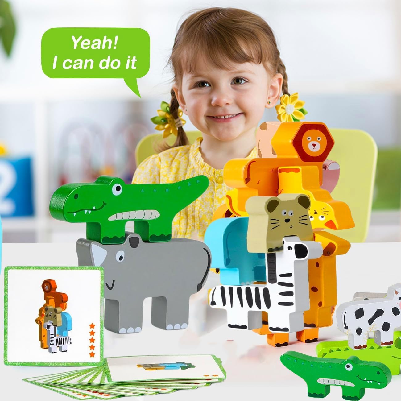 Maxricus Montessori Wooden Stacking Toys for 1-3 Year Old Boys & Girls – Animal Building Blocks for Toddlers | Educational Baby Toys 18+ Months | Birthday Gifts for 1+ Year Old Kids