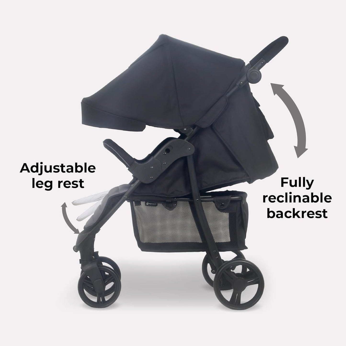 My Babiie MB30 Pushchair – from Birth to 4 Years (22kg), Easy Compact Fold, Large Shopping Basket, Adjustable Handle, Stroller Includes Cup Holder, Rain Cover – Black & Grey