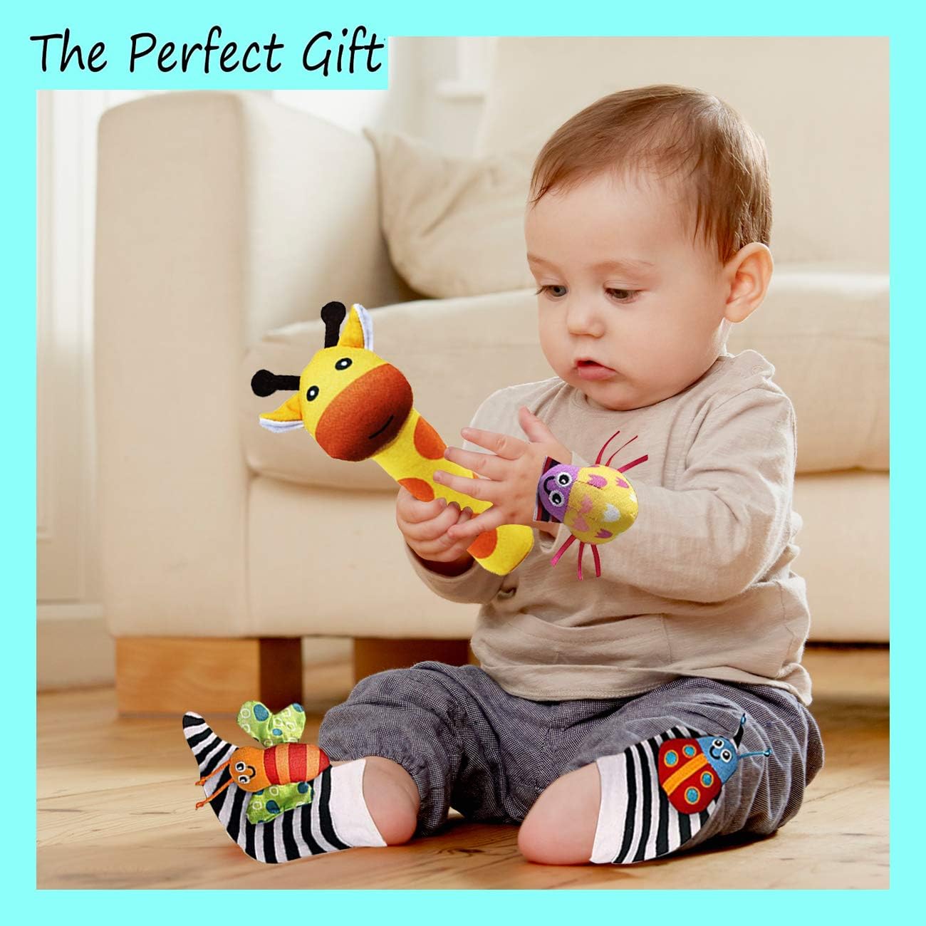 Foot Finders & Wrist Rattles for Infants - Developmental Texture Toys for Babies - Infant Socks & Baby Wrist Rattle - Newborn Toys for Girls Boys 0-3 3-6 6-9 Months Brand: wgde toy
