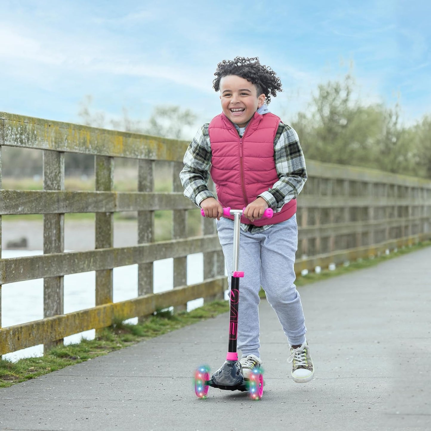 EVO Eclipse Light-Up 3-Wheeled Kids Push Scooter | Adjustable Handle Height For Boys & Girls Aged 3-12