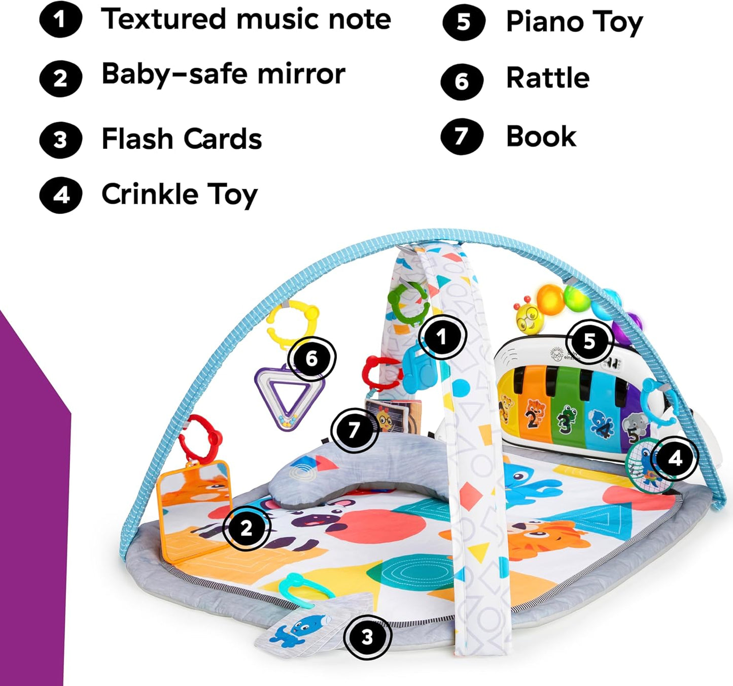 Baby Einstein, 4-in-1 Kickin' Tunes and Language Discovery Play Gym with Piano, Mat with Detachable Activity Toys, Lights, Sounds and Music, Ages Newborn +