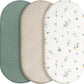 Baby Mattress Cover, Fitted Sheet, Pack of 3, 100% Muslin Cotton,Oeko-Tex 100,Muslin Bassinet Sheets,Bassinet Cover,Pram Mattress Cover,83 x 43 x 10 cm,Fitted Sheet for Prams, Bassinets（Flower）