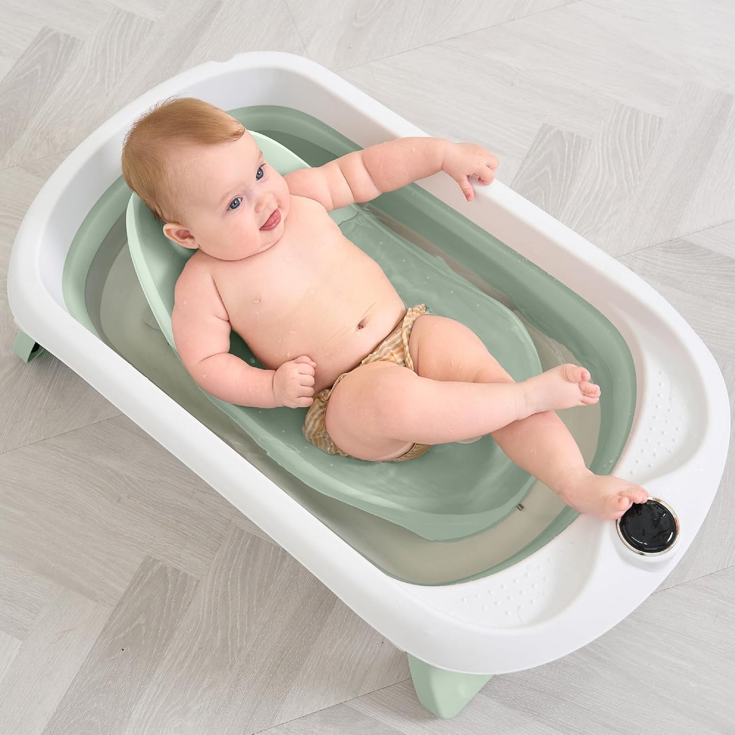 Baby Bath Tub with Non-Slip Bath Seat and Thermometer - Toddler Bath - Foldable Baby Bath - Newborn Bath - from Birth to 3 Years - Baby Bath Seat Up to 6 Months - Collapsible Baby Bath - Birth Gift