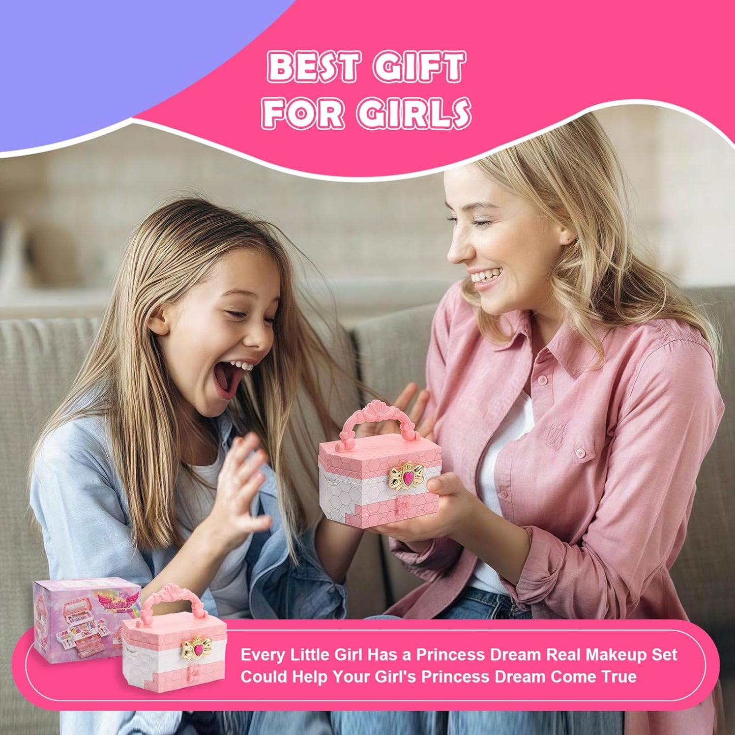 iFunLong Kids Makeup Sets for Girls, Washable and Safe Make Up Set Girls Toys, Childrens Princess Play Games Toys Presents, Princess Christmas Birthday for Age 3-12 Year Old Girl