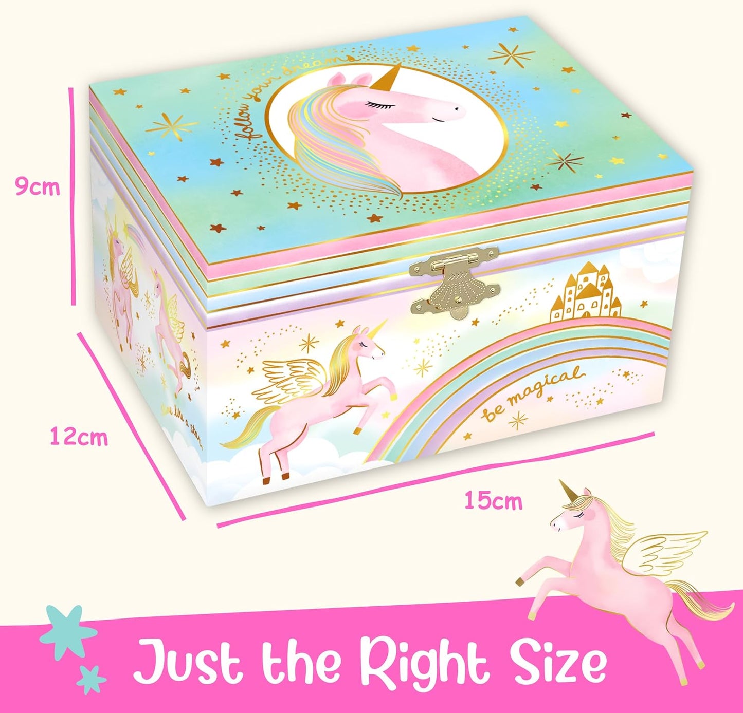 Musical Girls Jewellery Box, Unicorn Gifts for Girls, Unicorn Toys for 4-6, 15.2 x 11.8 x 8.9 cm