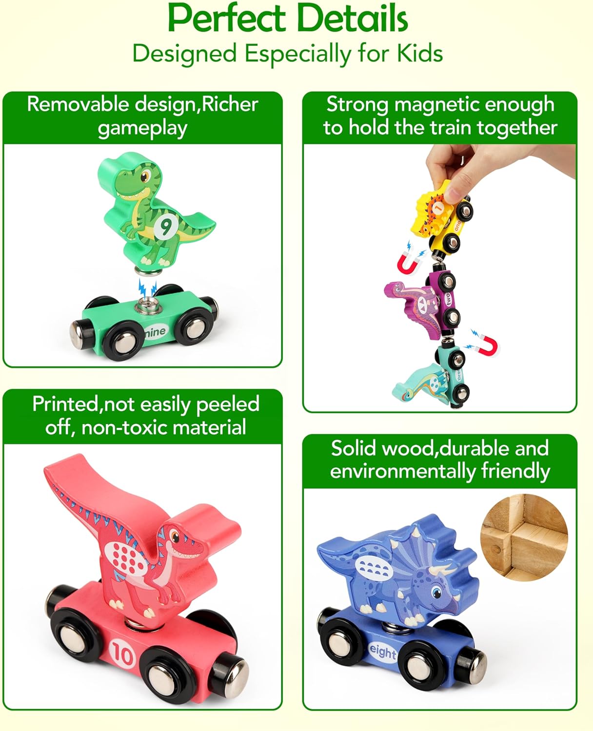 Vanmor Wooden Dinosaur Number Train, Magnetic Dinosaur Learning Toys, Toddler Toys for 1-3 Year Olds Boys, Gifts for 1 2 3 Year Olds Girls Boys