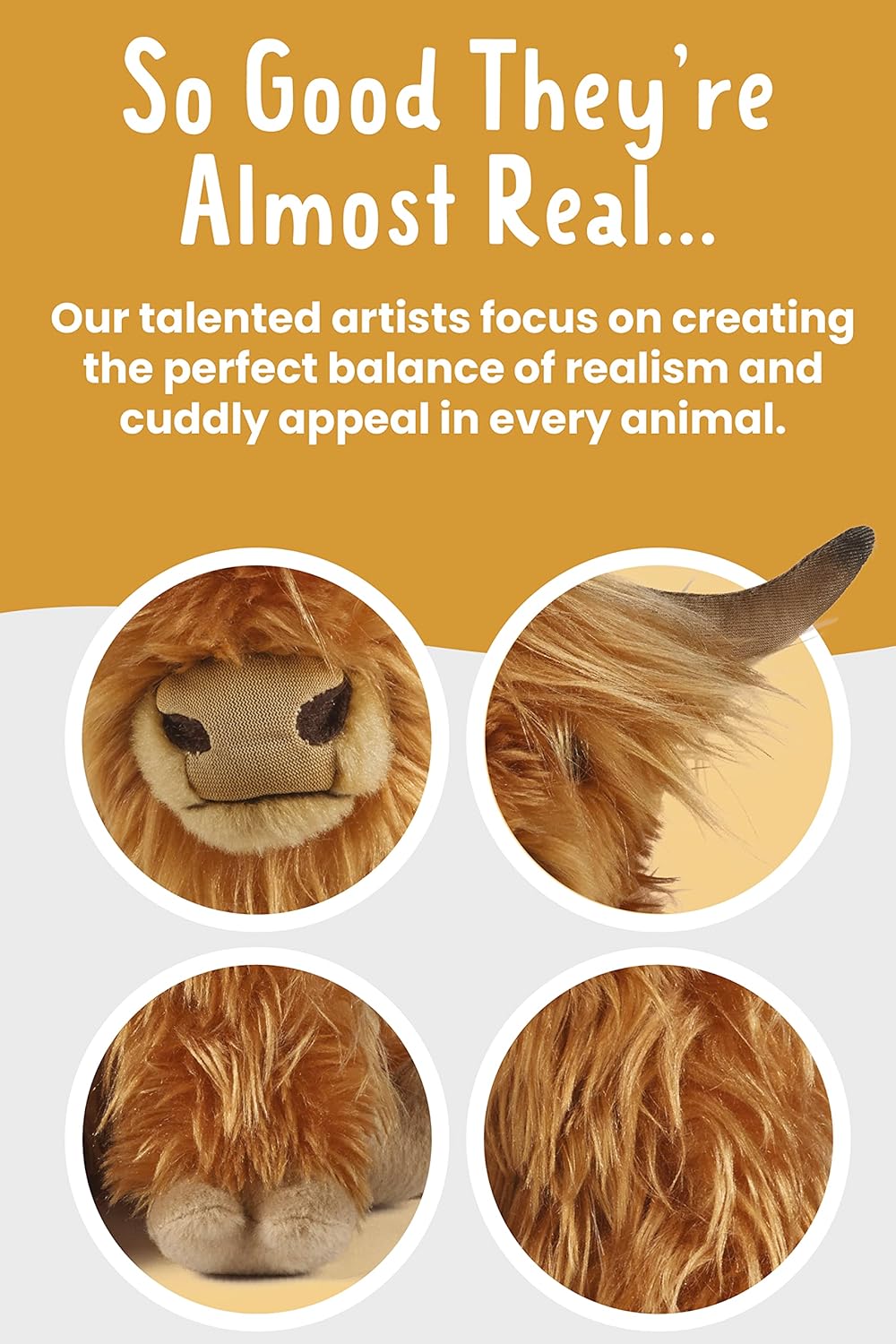 Living Nature Highland Cow Brown Soft Toy Farm Toy with Sound | Soft Toy Gift for Kids | 22 cm
