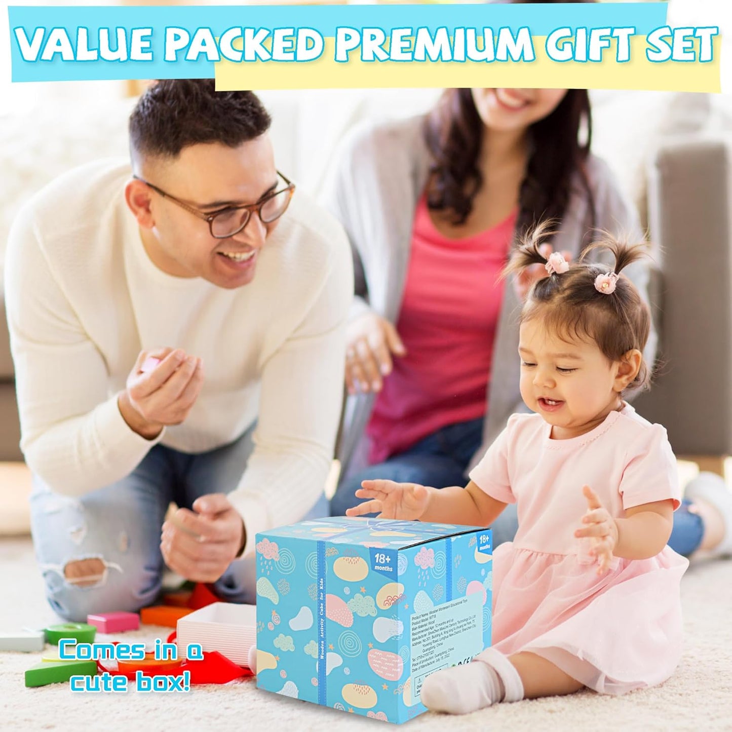 Wooden Activity Cube | 8-in-1 Montessori Toys for 18M+ Toddlers, One Year Old First Birthday Toy, Baby Toy Set with Bonus Sorting & Stacking Board