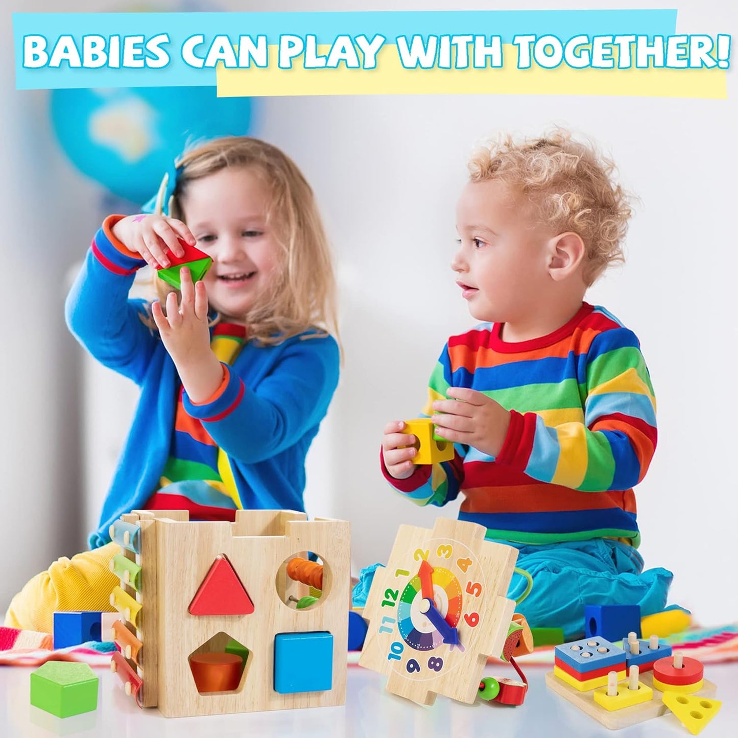 Wooden Activity Cube | 8-in-1 Montessori Toys for 18M+ Toddlers, One Year Old First Birthday Toy, Baby Toy Set with Bonus Sorting & Stacking Board