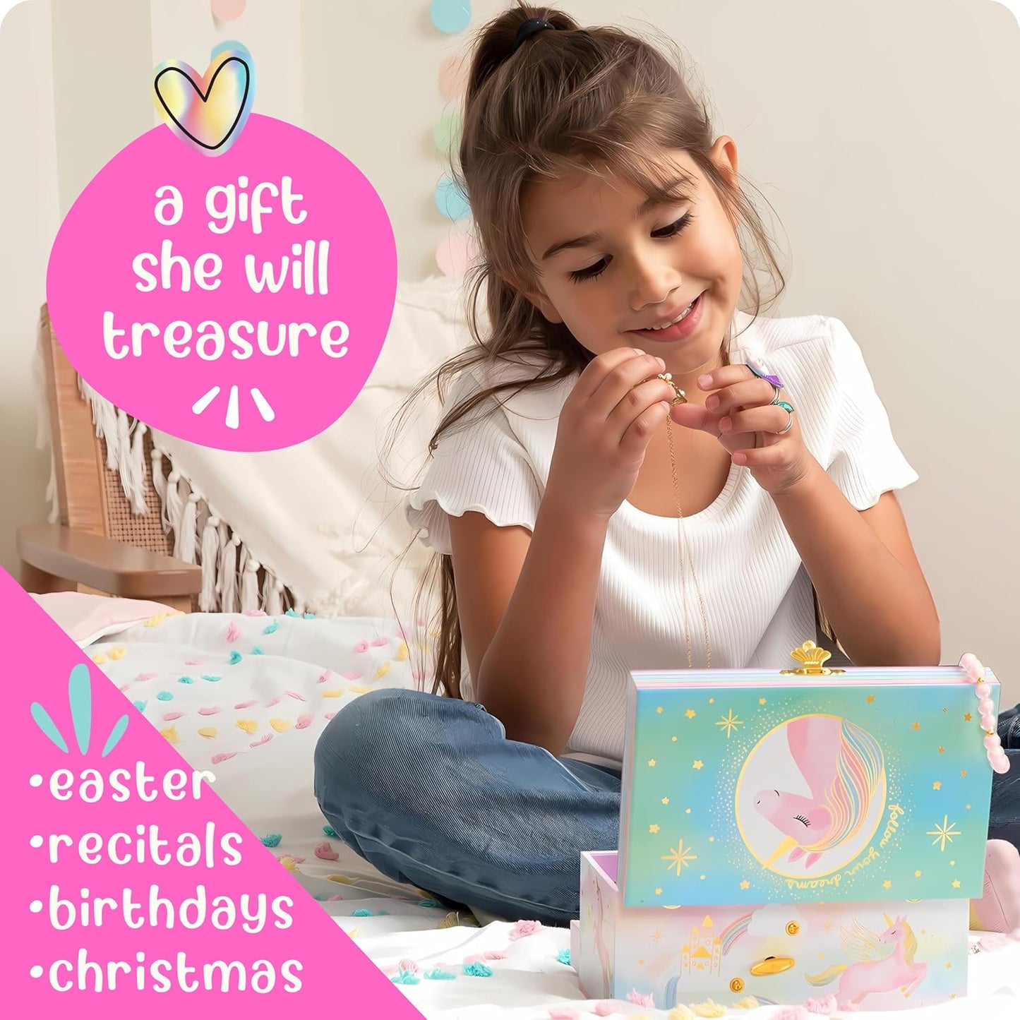 Musical Girls Jewellery Box, Unicorn Gifts for Girls, Unicorn Toys for 4-6, 15.2 x 11.8 x 8.9 cm