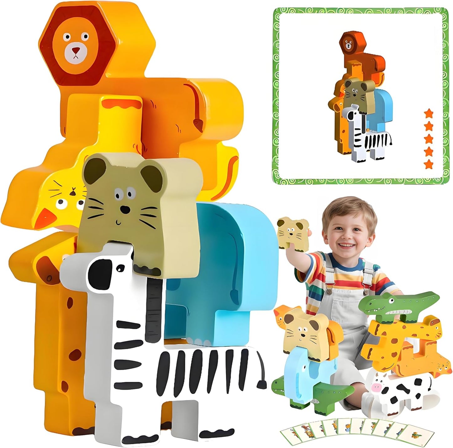 Maxricus Montessori Wooden Stacking Toys for 1-3 Year Old Boys & Girls – Animal Building Blocks for Toddlers | Educational Baby Toys 18+ Months | Birthday Gifts for 1+ Year Old Kids