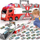 Jiakora Fire Truck Toys Car with 65 Inch Race Car Tracks & 20 Car, Transport Truck with Lights Sounds, Toys Fire Engines for Toddler 3 4 5 6 7 Years Old, Cars Toy Christmas Birthday Gift for Boys Kids