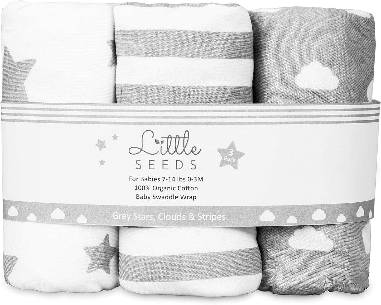 Little Seeds Swaddle Blanket 0-3 Months, 3-Pack Organic Cotton Baby Swaddles - Swaddles for Newborns Infant Boys & Girls, Soft & Snug Hip-Healthy Swaddling Blankets