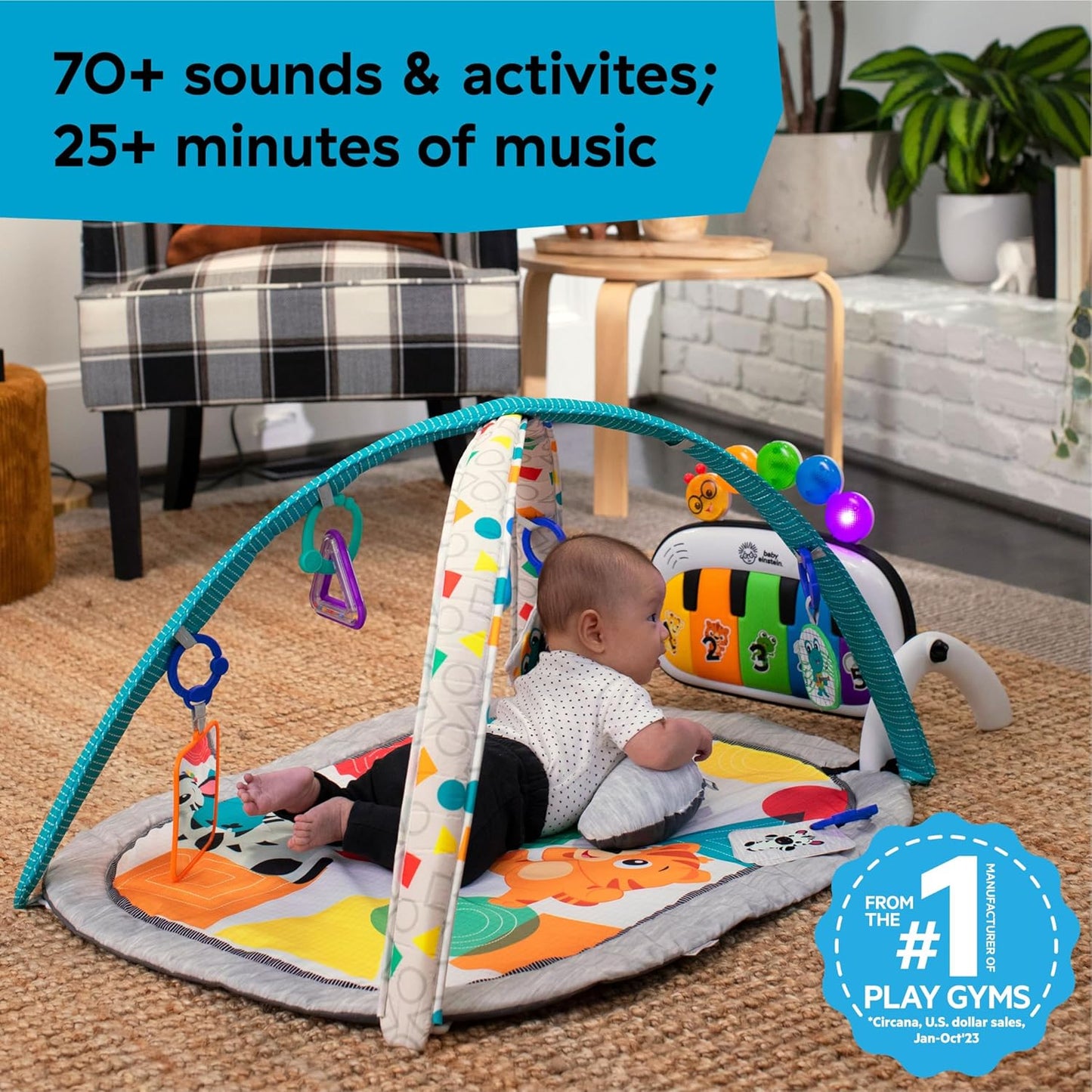 Baby Einstein, 4-in-1 Kickin' Tunes and Language Discovery Play Gym with Piano, Mat with Detachable Activity Toys, Lights, Sounds and Music, Ages Newborn +
